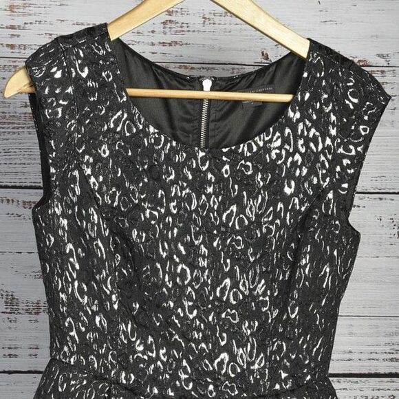Armani Exchange, Black Metallic Jacquard, Brocade, Mini Dress, Size 4 - Picture 3 of 4